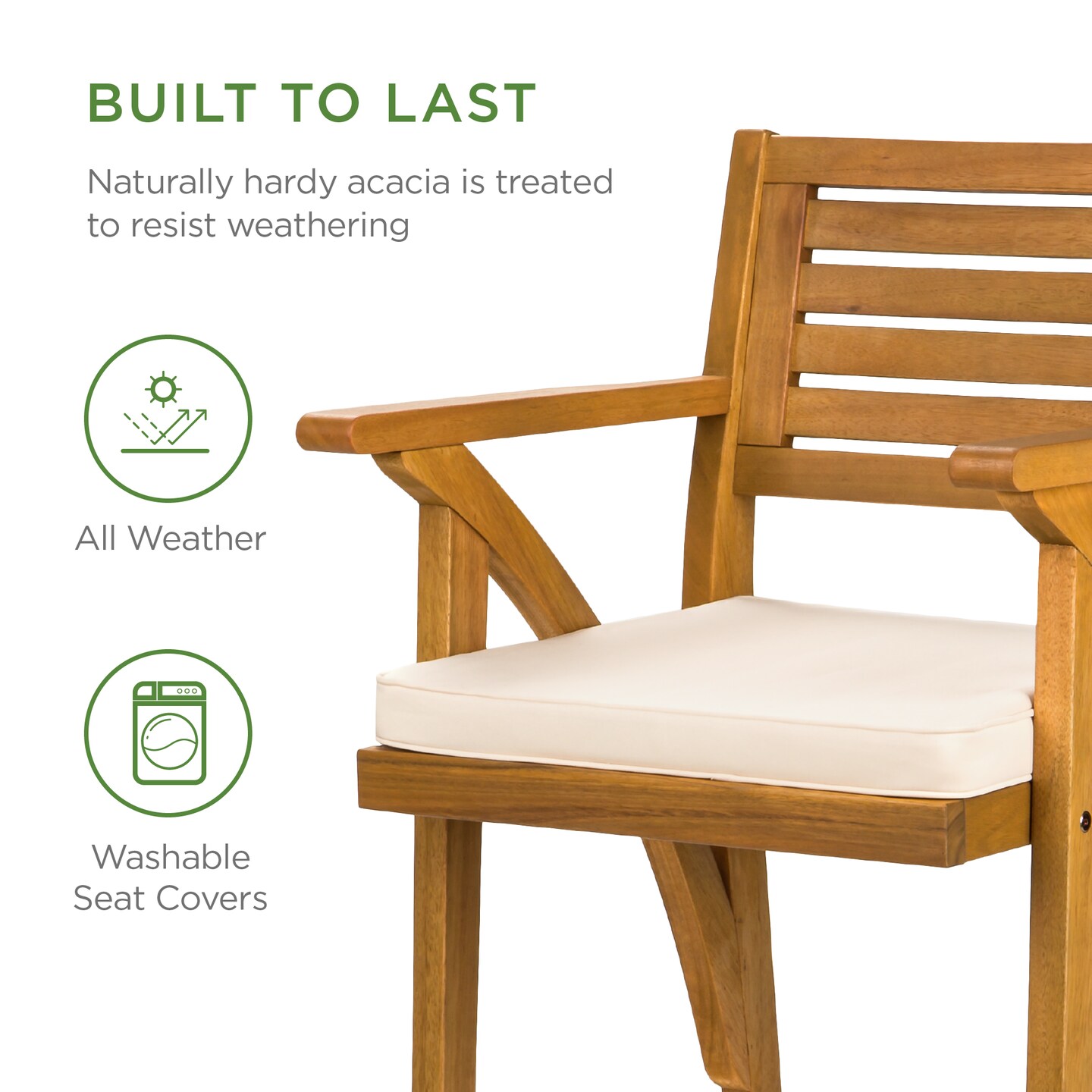 Best Choice Products Set of 2 Outdoor Acacia Wood Bar Stools Bar Chairs w/ Weather-Resistant Cushions
