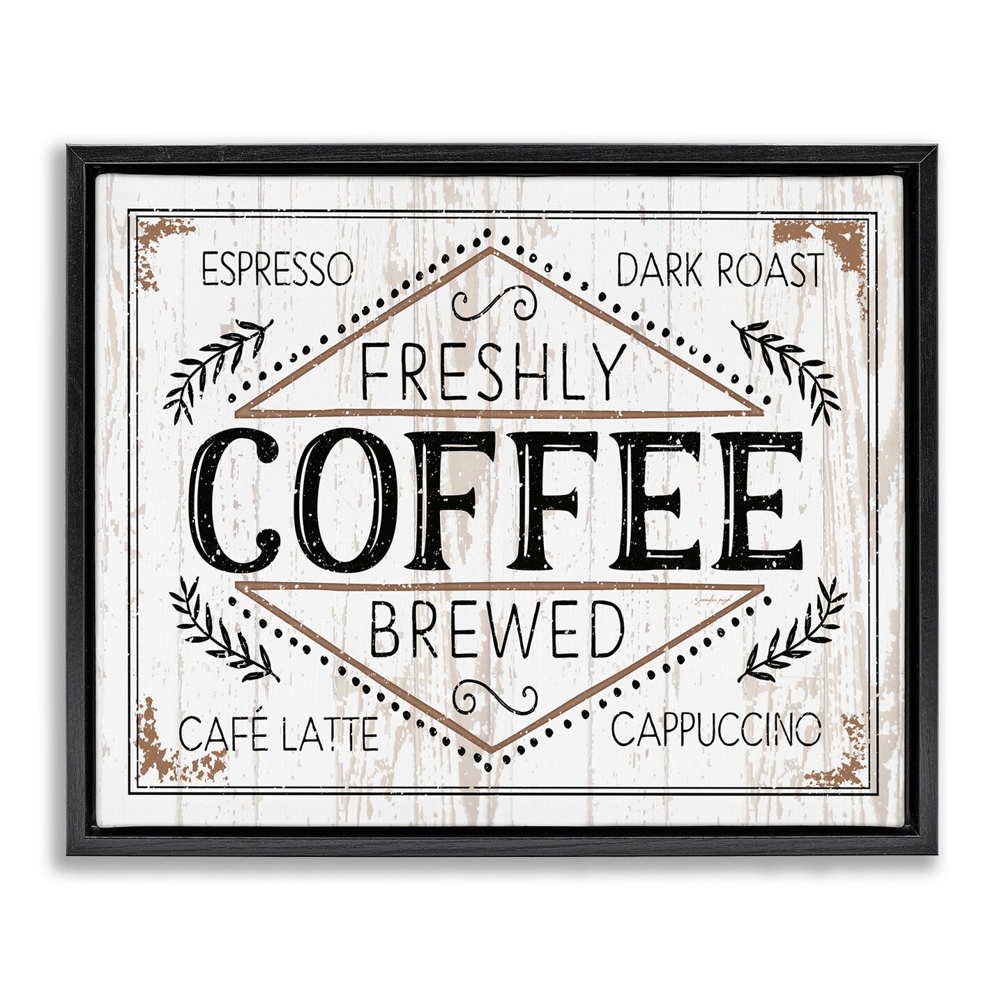Stupell Industries Charming Fresh Brew Coffee Framed Floater Canvas Wall Art