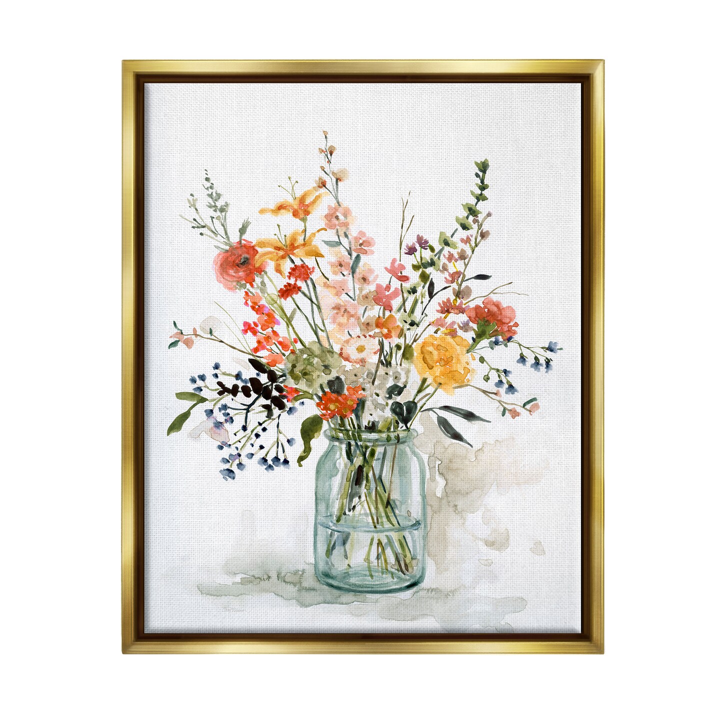 Stupell Industries Warm Summer Floral Bouquet Framed Floater Canvas Wall Art