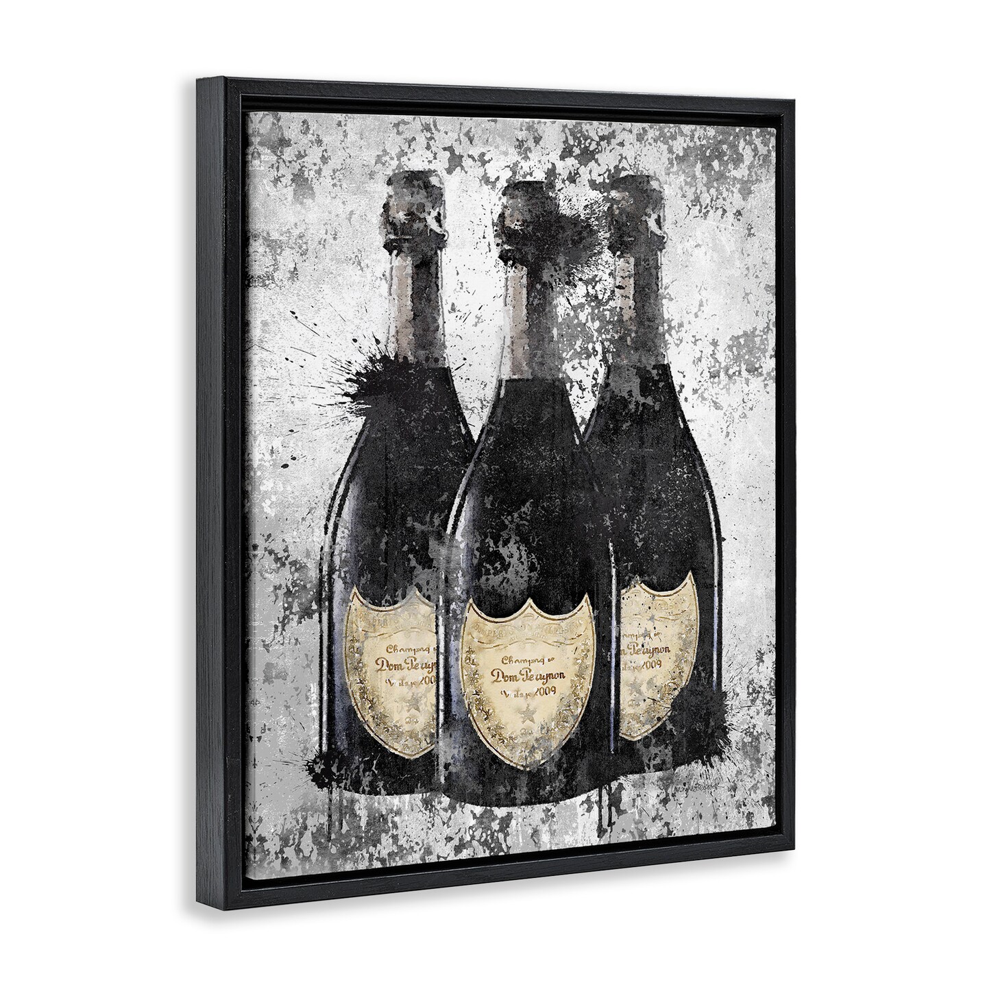 Stupell Industries Champagne Bottles Grey & Gold Framed Floater Canvas Wall Art