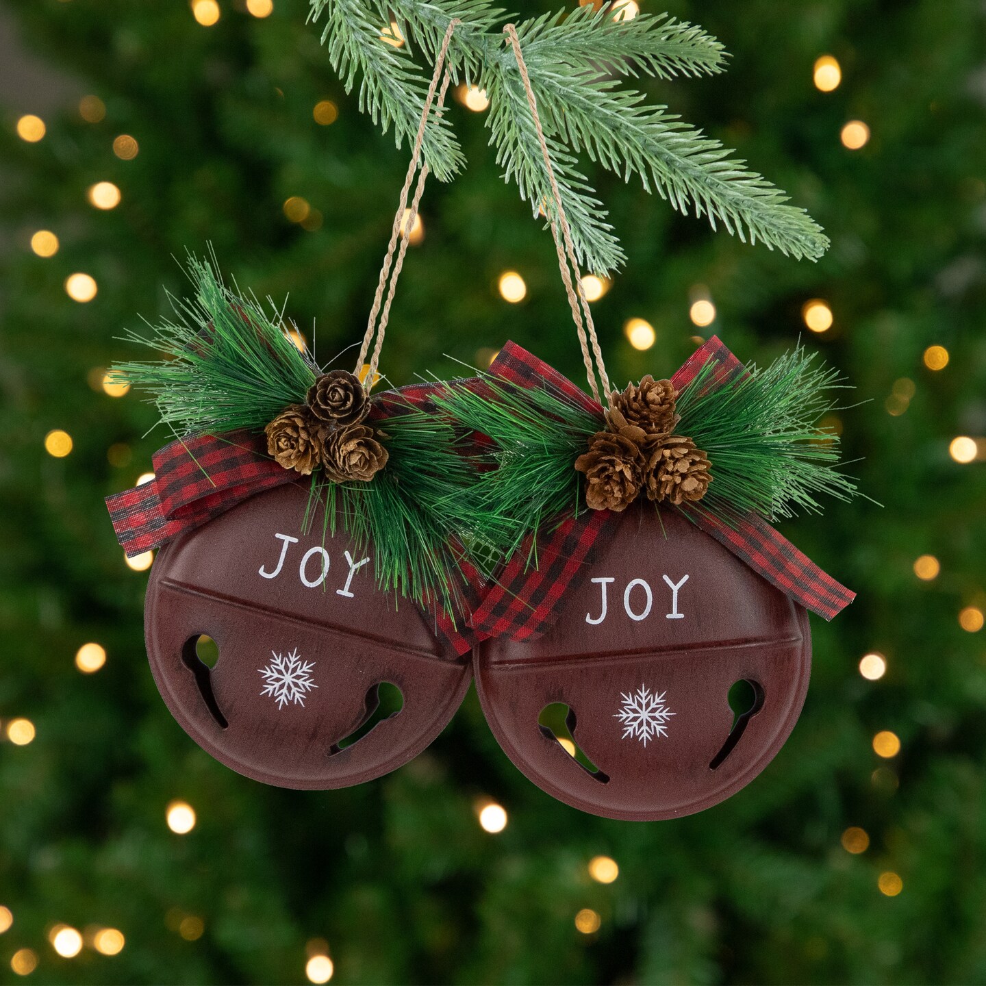 Northlight Jingle Bell &#x22;Joy&#x22; Disc Christmas Ornaments - 5&#x22; - Maroon - Set of 2