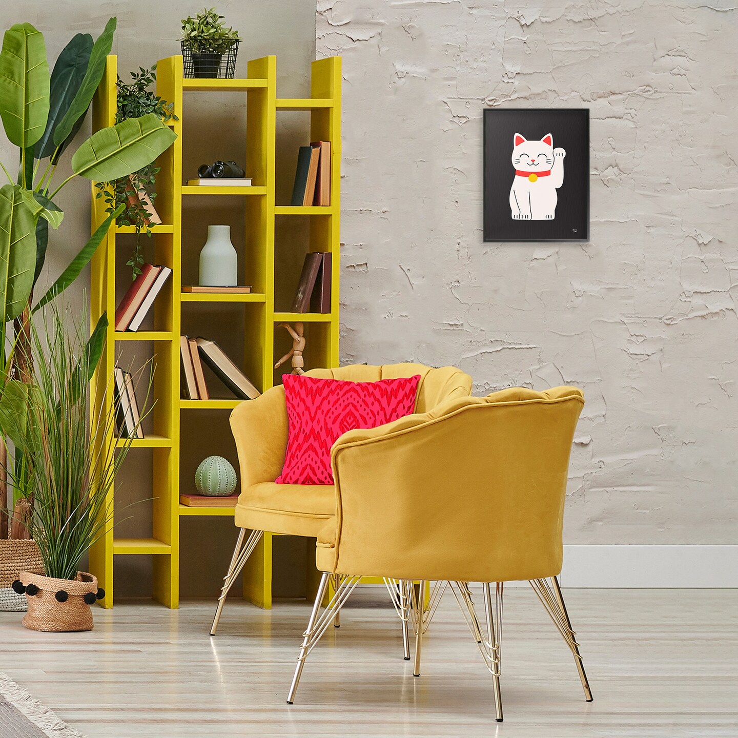 Stupell Industries Maneki Neko Lucky Cat Framed Giclee Wall Art Design by Jessica Beck