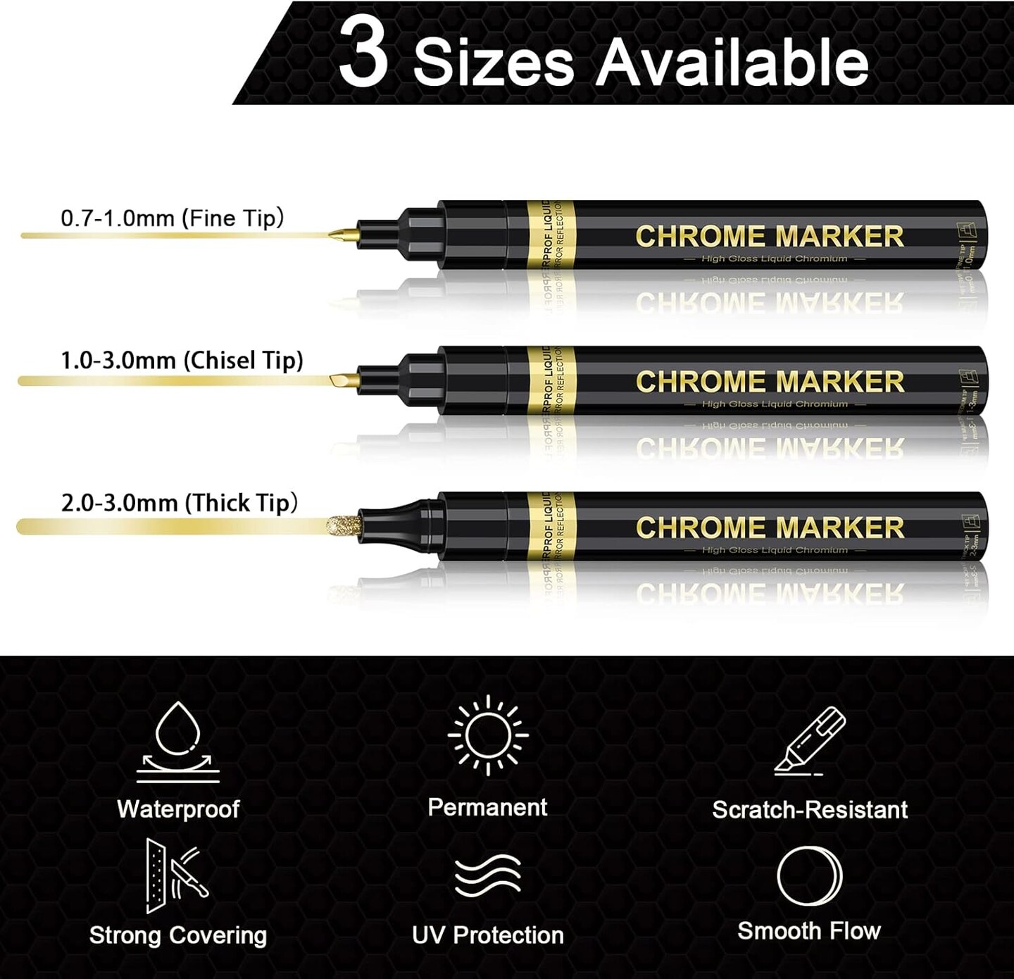 6Pcs Oil-based Chrome Mirror Markers - Silver &#x26; Gold Permanent Metallic Markers for Model Painting