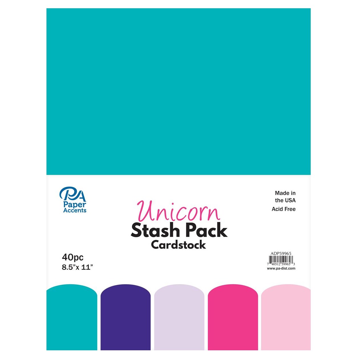 PA Paper Accents Stash Pack Cardstock Pack 8.5" x 11" Unicorn, colored cardstock paper for card making, scrapbooking, printing, quilling and crafts, 65lb., 40 pieces