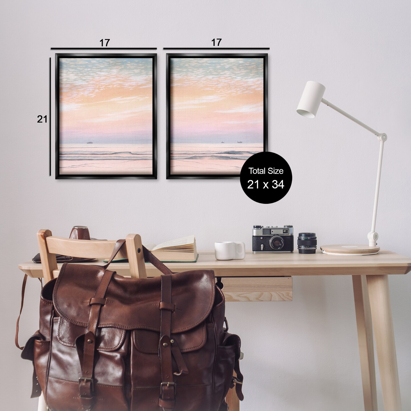 Stupell Industries Peachy Coastal Sunrise 2pc Floater Framed Canvas Wall Art Set Design by Grace Popp