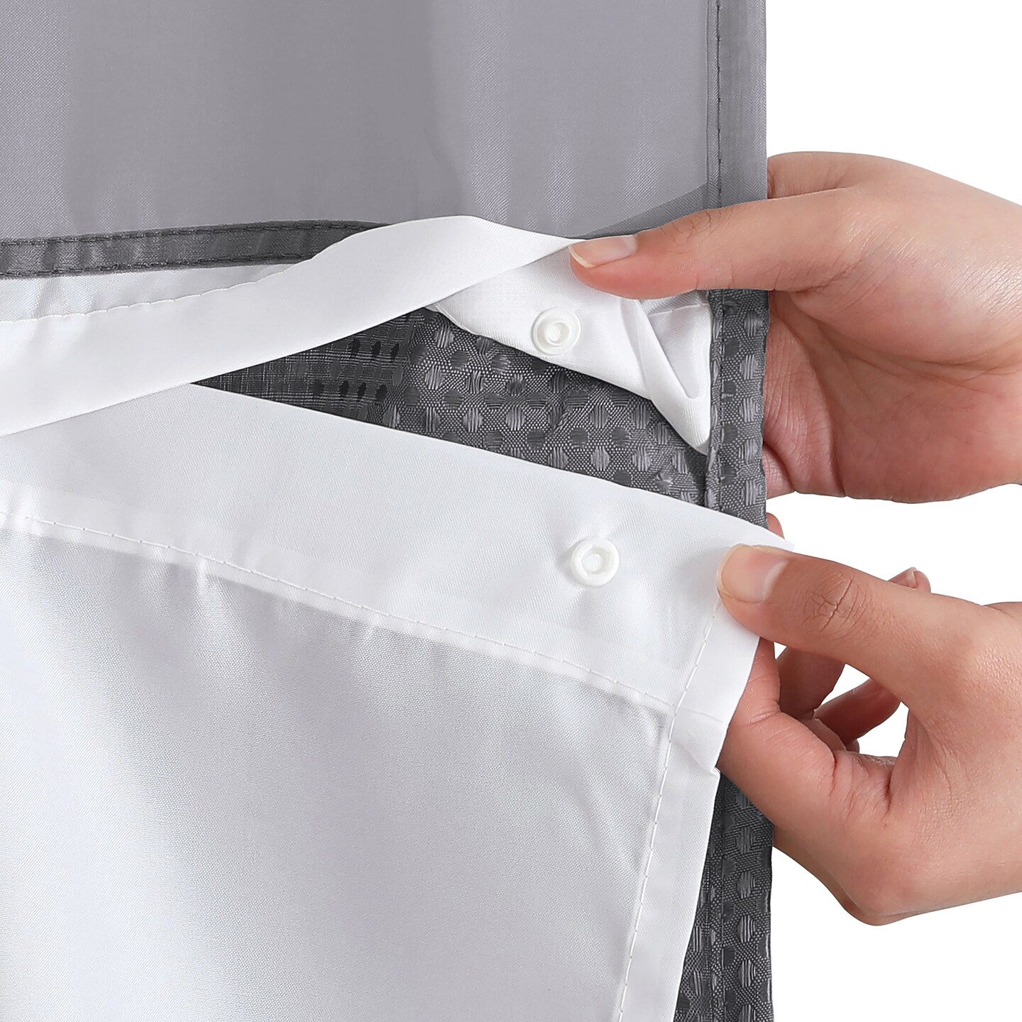 Americanflat 72x75 Hookless Waffle Pattern Shower Curtain - Water-Resistant Long Shower Curtain with Sheer Panel, Snap-In Liner, and Grommets