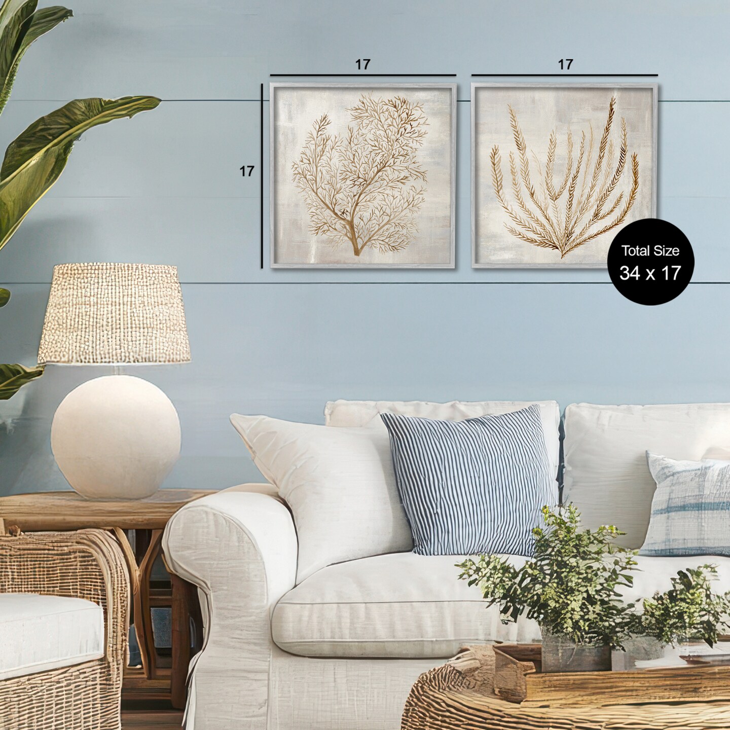 Stupell Industries Beige Tides Coral Branches 2pc Framed Giclee Set, design by Hannah Dawson