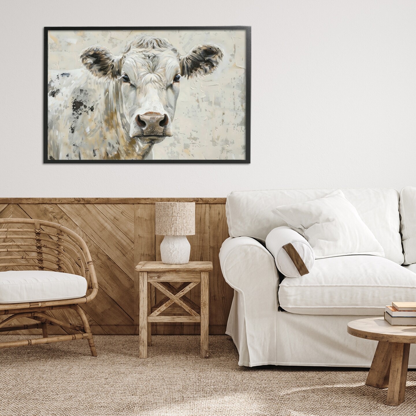 Stupell Industries Neutral Cow Portrait Framed Giclee, design by LSR Creative Studio