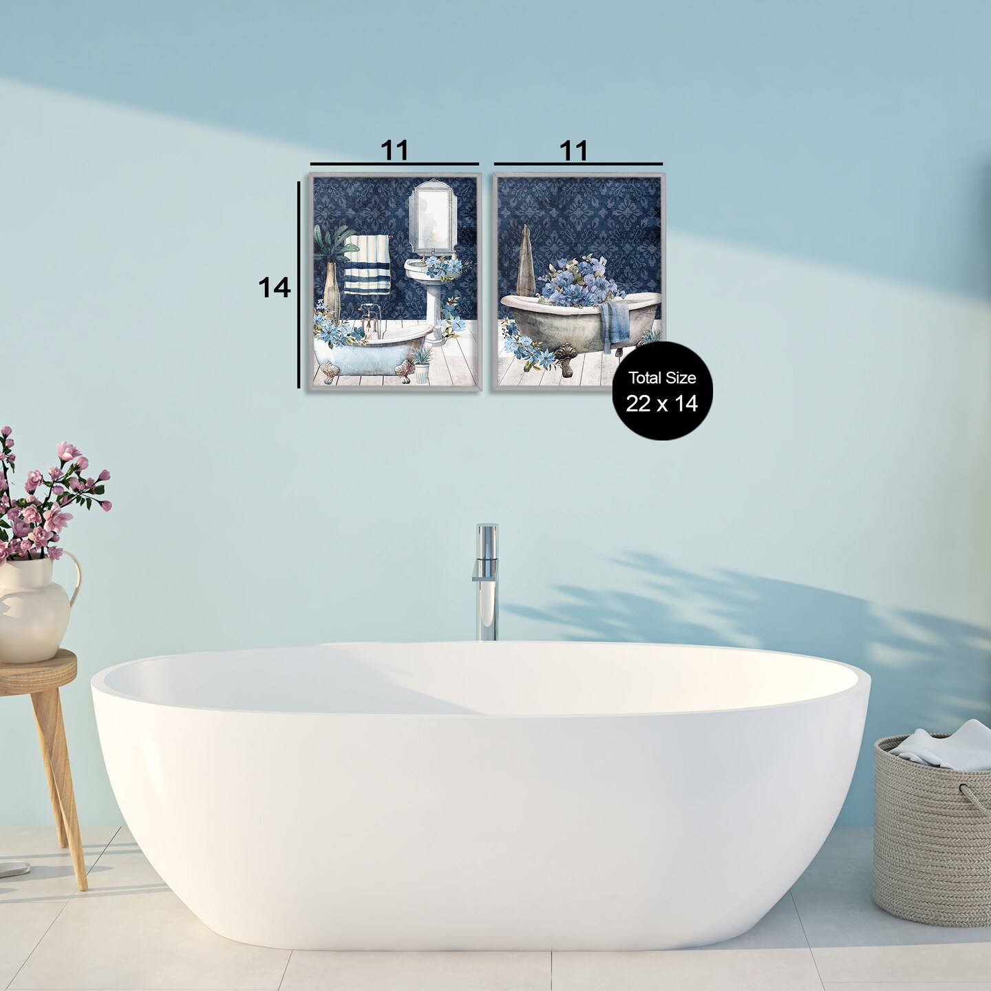 Stupell Industries Blue Bath Floral Interior 2pc Framed Giclee Set, design by Kim Allen