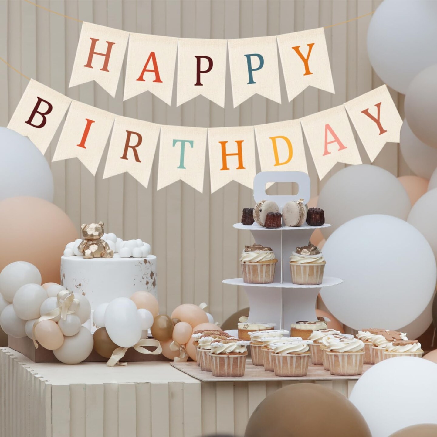 Happy Birthday Burlap Banner (white)