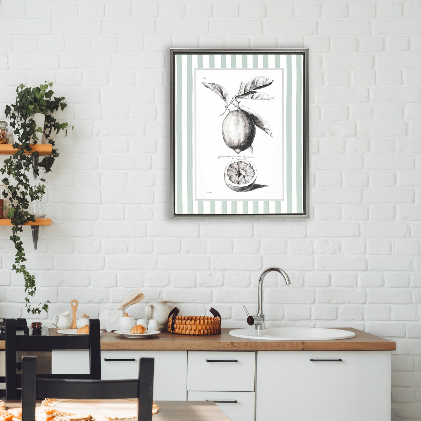 Stupell Industries Vintage Citrus Green Stripes Floating Frame, design by Lettered and Lined