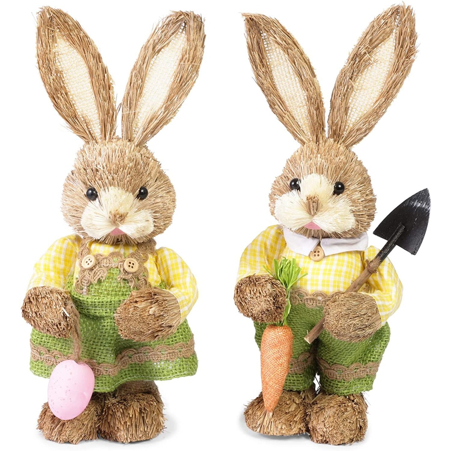 Juvale 2-Pack Standing Straw Woven Easter Bunny Figurines, 12-Inch Decorative Sisal Rabbit Statues for Party and Home Spring Decor, Garden Easter Decorations for Table Settings