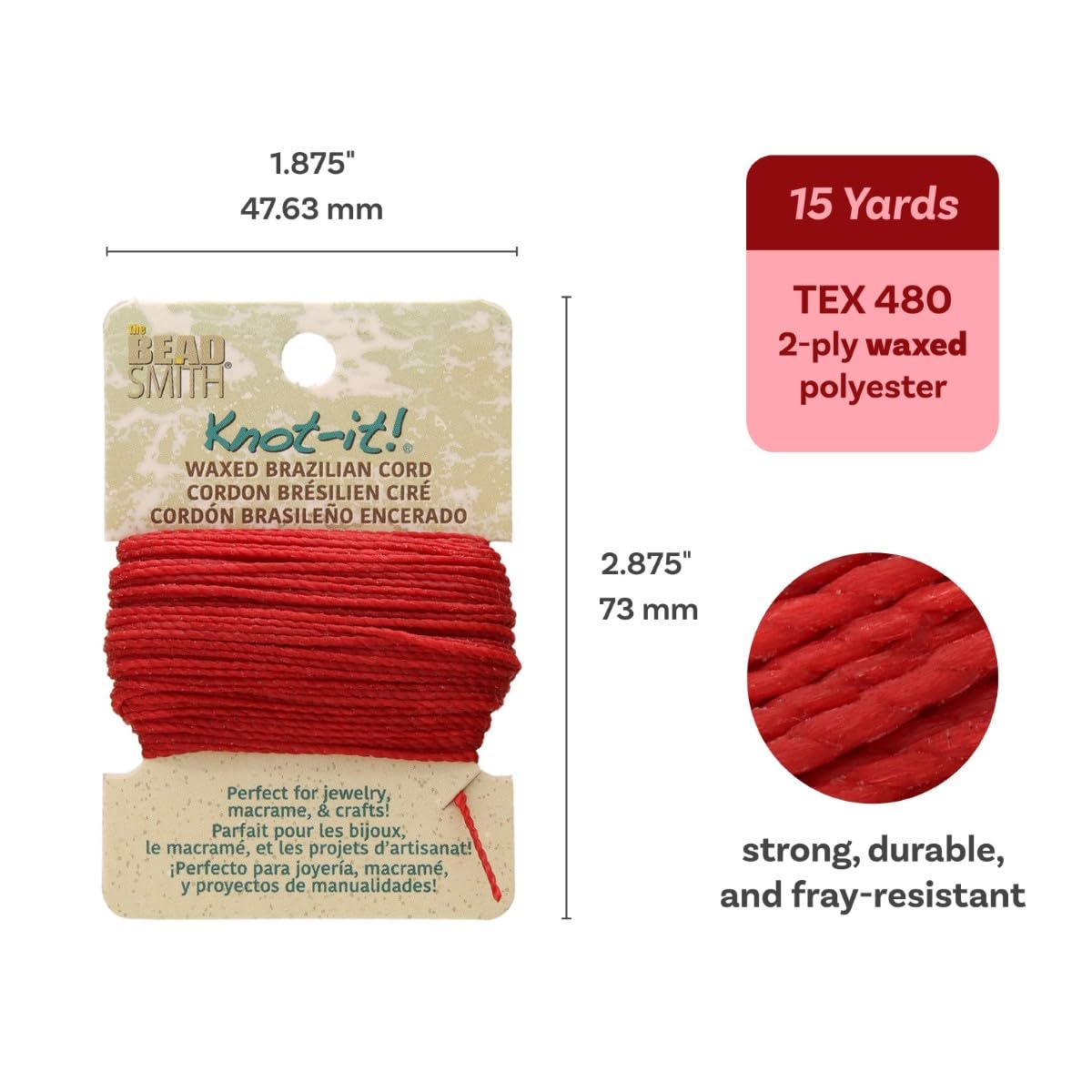 The Beadsmith Waxed Brazilian Cord, 0.7 mm Diameter, Light Wax, 15 Yards (13.7 m)