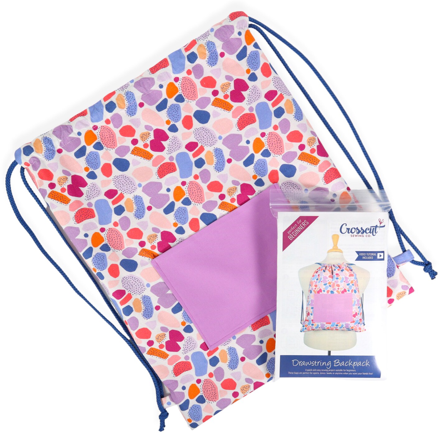 Crosscut Sewing Co.&#xAE; Drawstring Backpack Sewing Project Kit - Beginner Sewing Kit - Sewing Kit for Kids