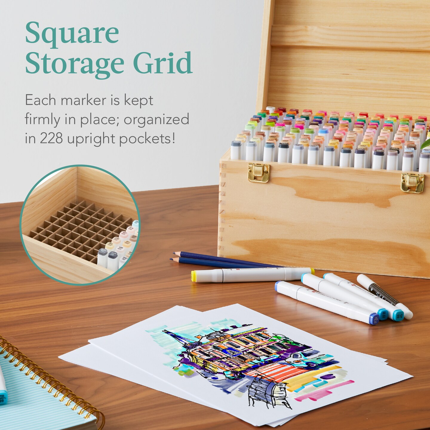 Best Choice Products Set of 228 Alcohol-Based Markers, Dual-Tipped Pens w/ Brush & Chisel Tip, Carrying Case