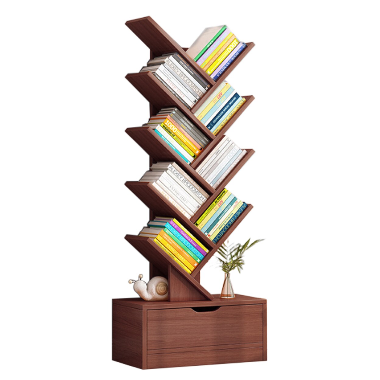 9 Tiers Tree Bookshelf With Drawer Modern Book Storage Organizer Free Standing Tree Bookcase For Home Office Living Room
