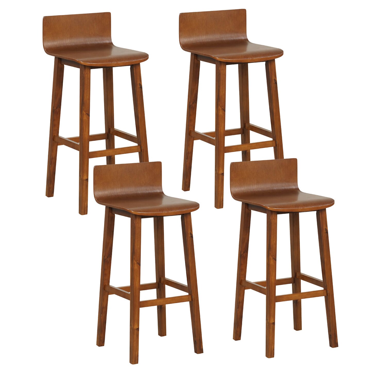 Costway 29" Wood Bar Stools Set of 2/4 with Solid Back & Seat Mid Century Bar Chairs