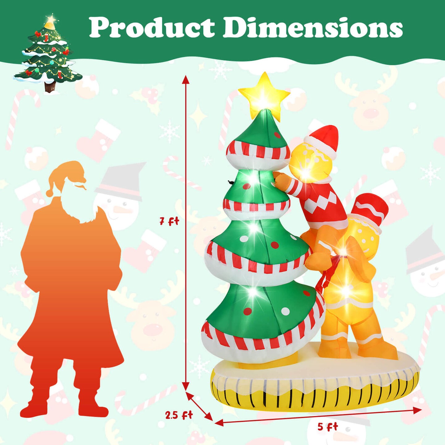 Costway 7 ft Inflatable Christmas Tree with 7Internal LED Lights & Built-in Fan for Yard