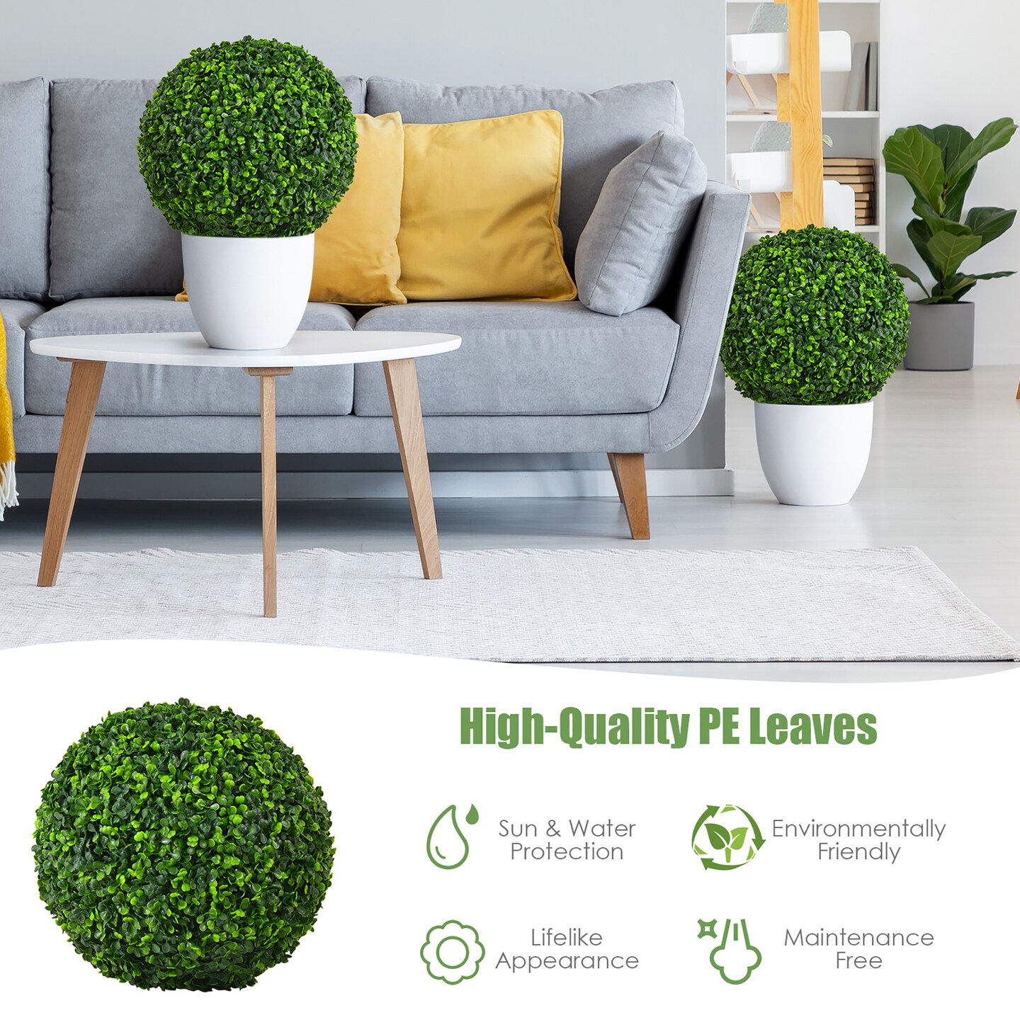 Costway 2 PCS 15.7&#x27;&#x27; Artificial Boxwood Topiary Balls UV Protected Indoor Outdoor
