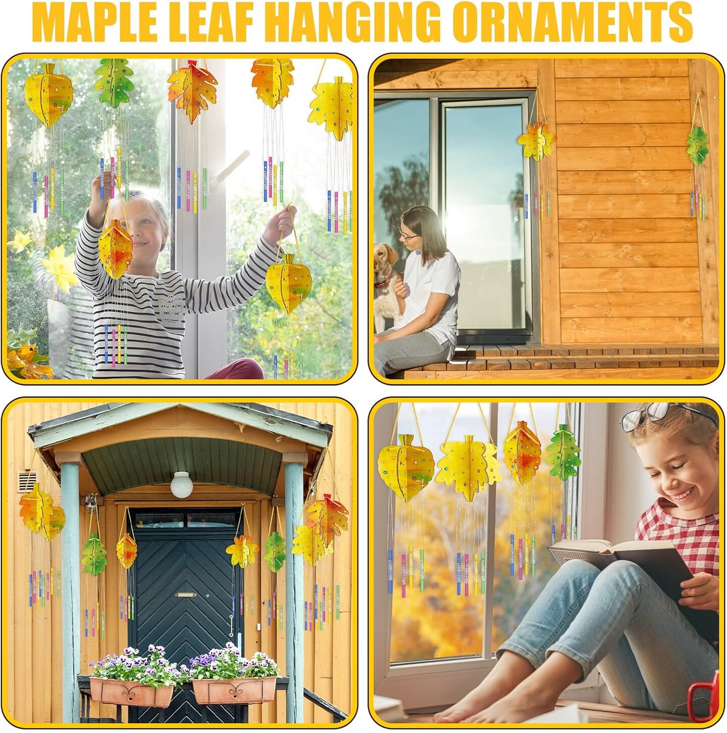 8 Sets Fall Wind Chime Kit 3D Make Your Own Maple Leaf Wind Chime