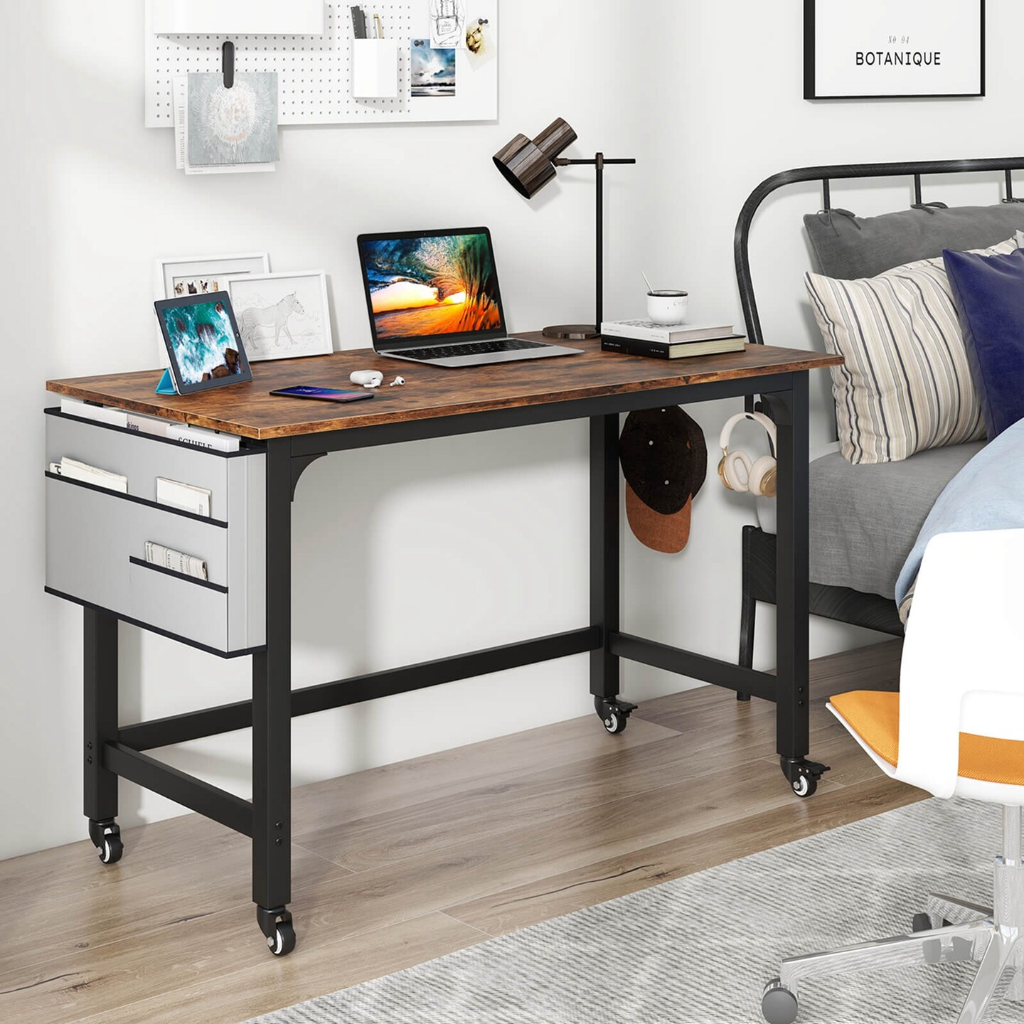 Costway 1/2/4 PCS Rolling Computer Desk Metal Frame PC Laptop Table Wood Top Study Workstation