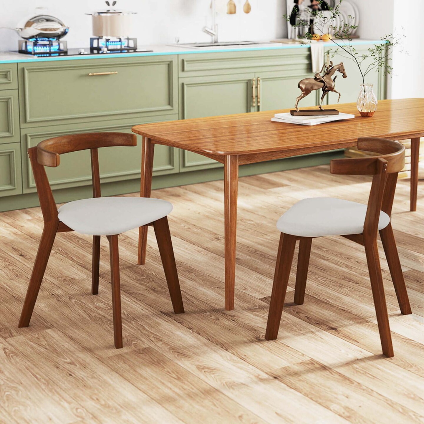 Costway Space-Saving Wood Upholstered Dining Chair Set of 2/4 with Padded Seat & Curved Back