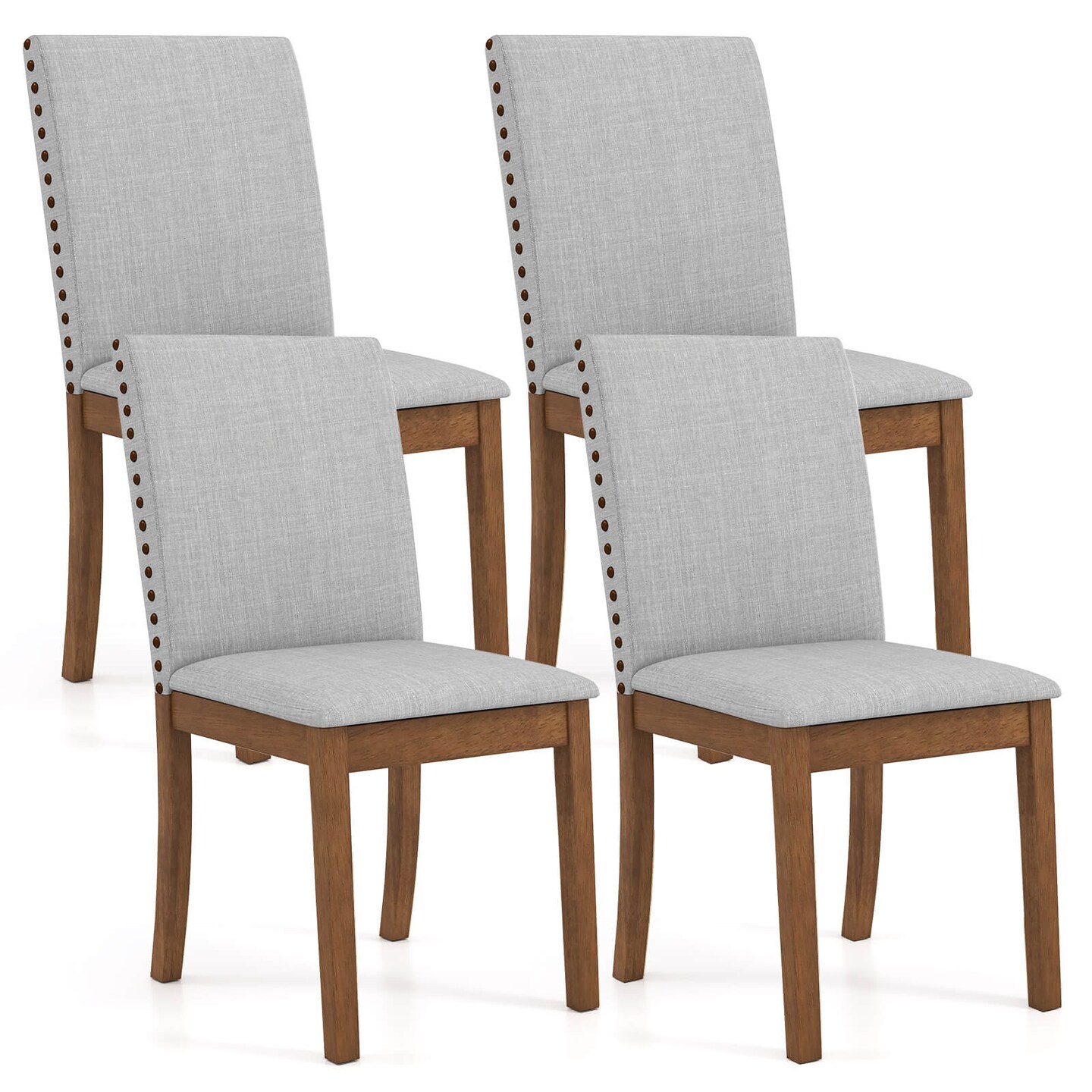 Costway Upholstered Dining Chairs Set of 2/4 with Nailhead Trim Rubber Wood Legs Padded Seat