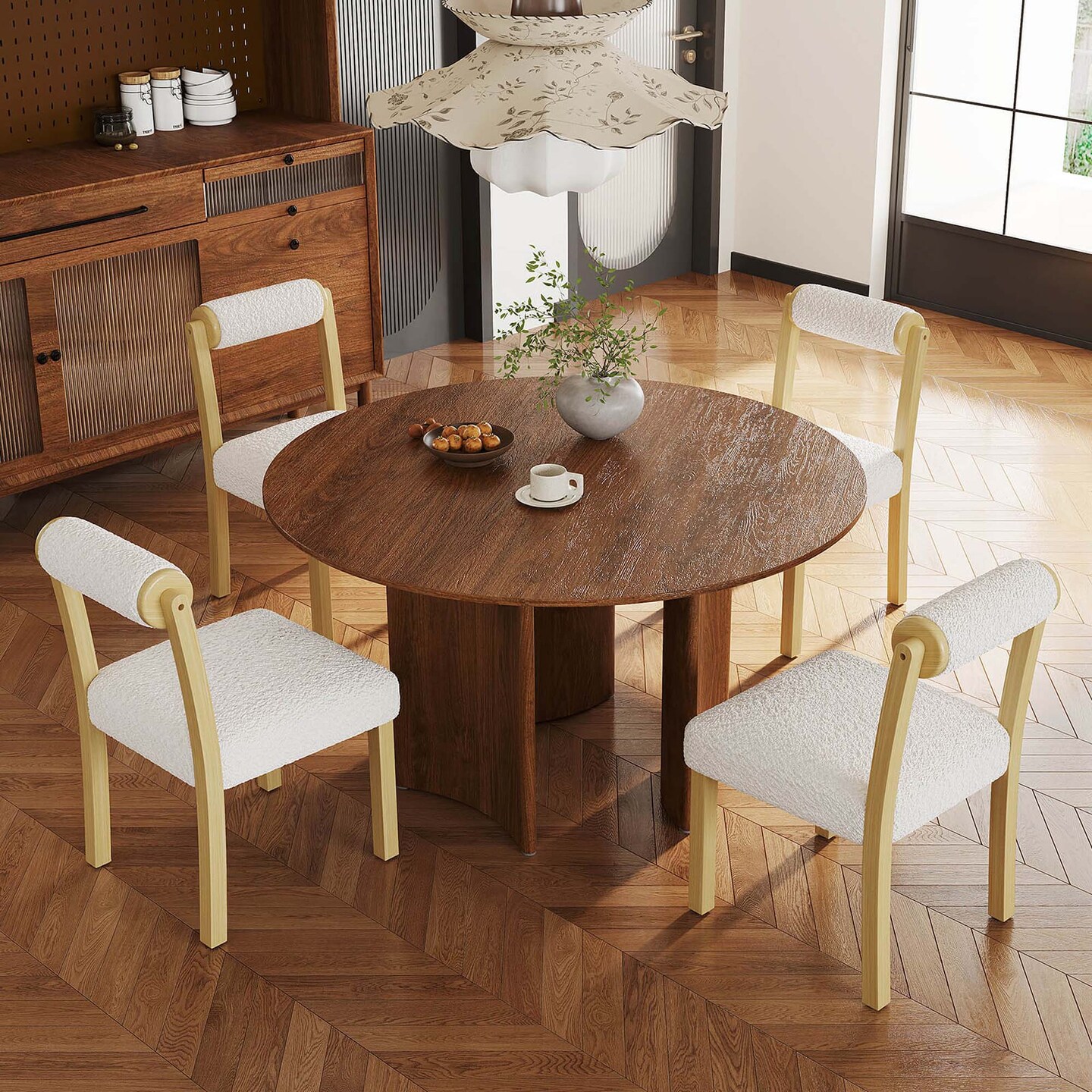 Costway Wooden Dining Chair Set of 2/4 Faux Sherpa Upholstered Kitchen Dining Room Chairs