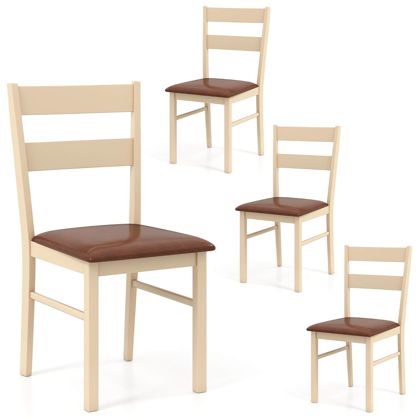 Costway Wooden dining chair set of 2/4 with rubber wood frame padded seat for kitchen