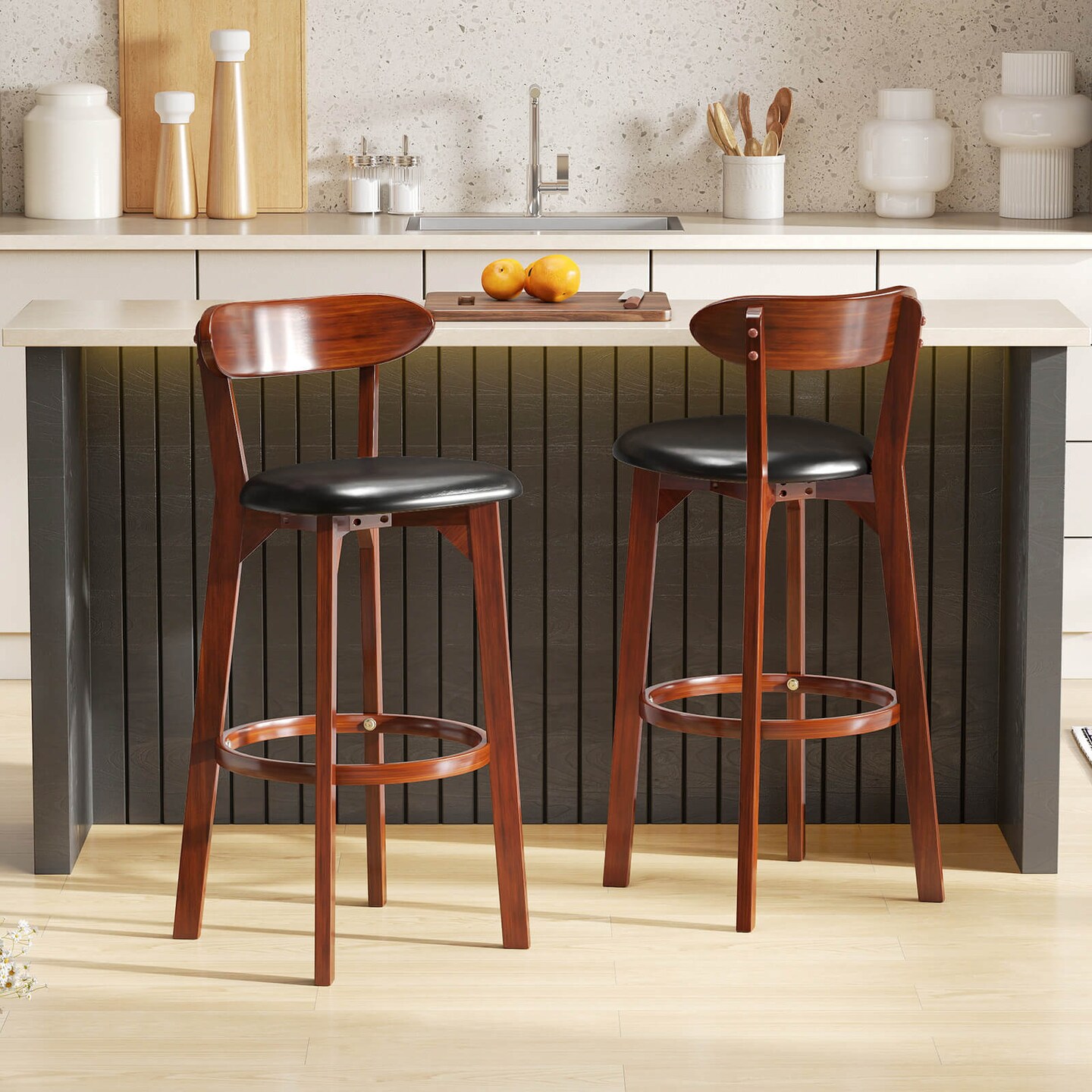Costway 30.5" Bar Stool Set of 2/4 with Curved Backrest & Footrest Counter Height Stools