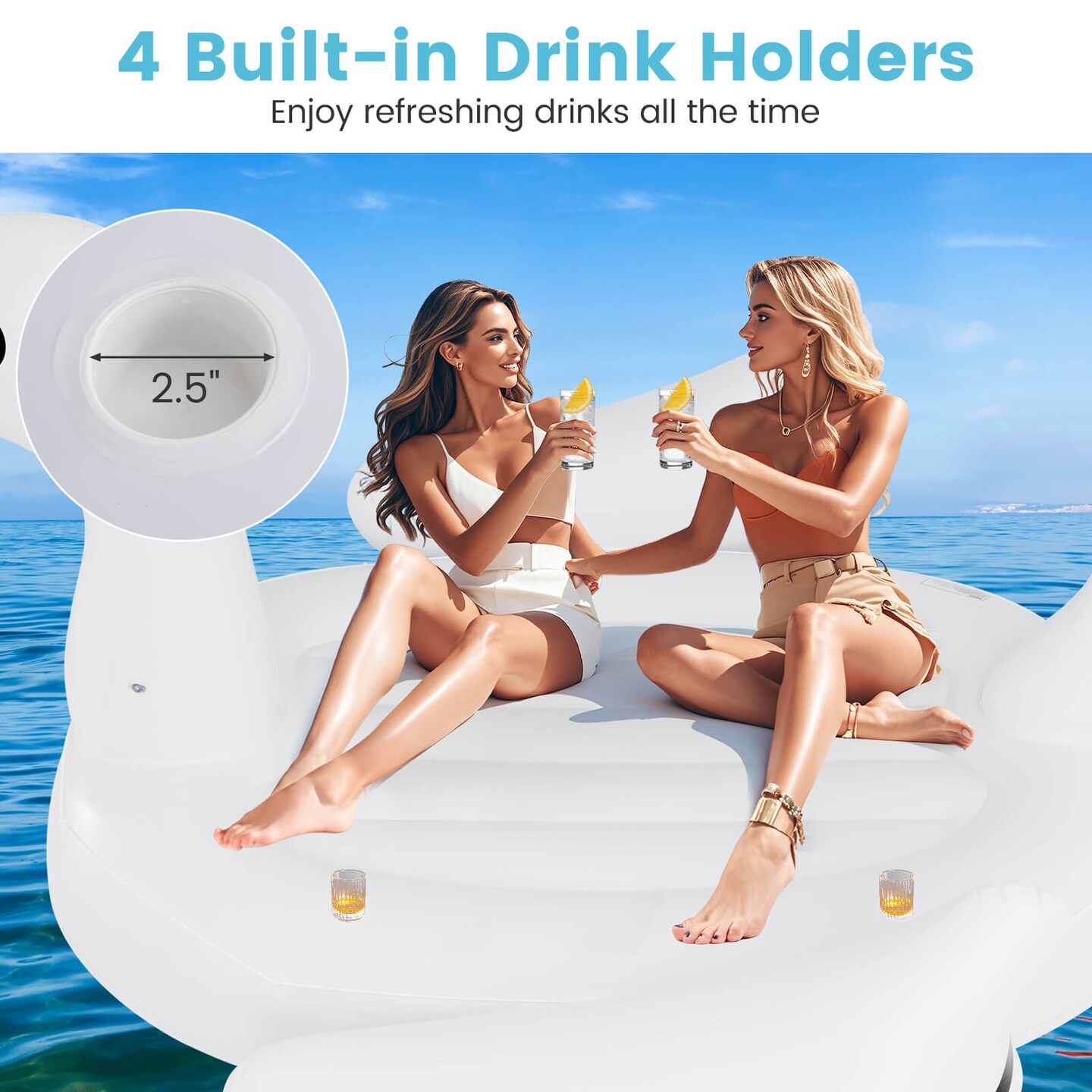Costway Inflatable Swan Island Giant 4-Person Swan Pool Float with Cups Holders White