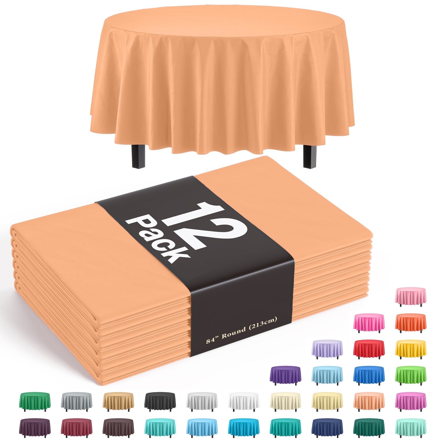 Exquisite Disposable Round Plastic Tablecloths – 12 Pack 84" Disposable Table Cloths – Indoor/Outdoor Party Tablecloth – Round Plastic Table Cover for Events & Party Supplies