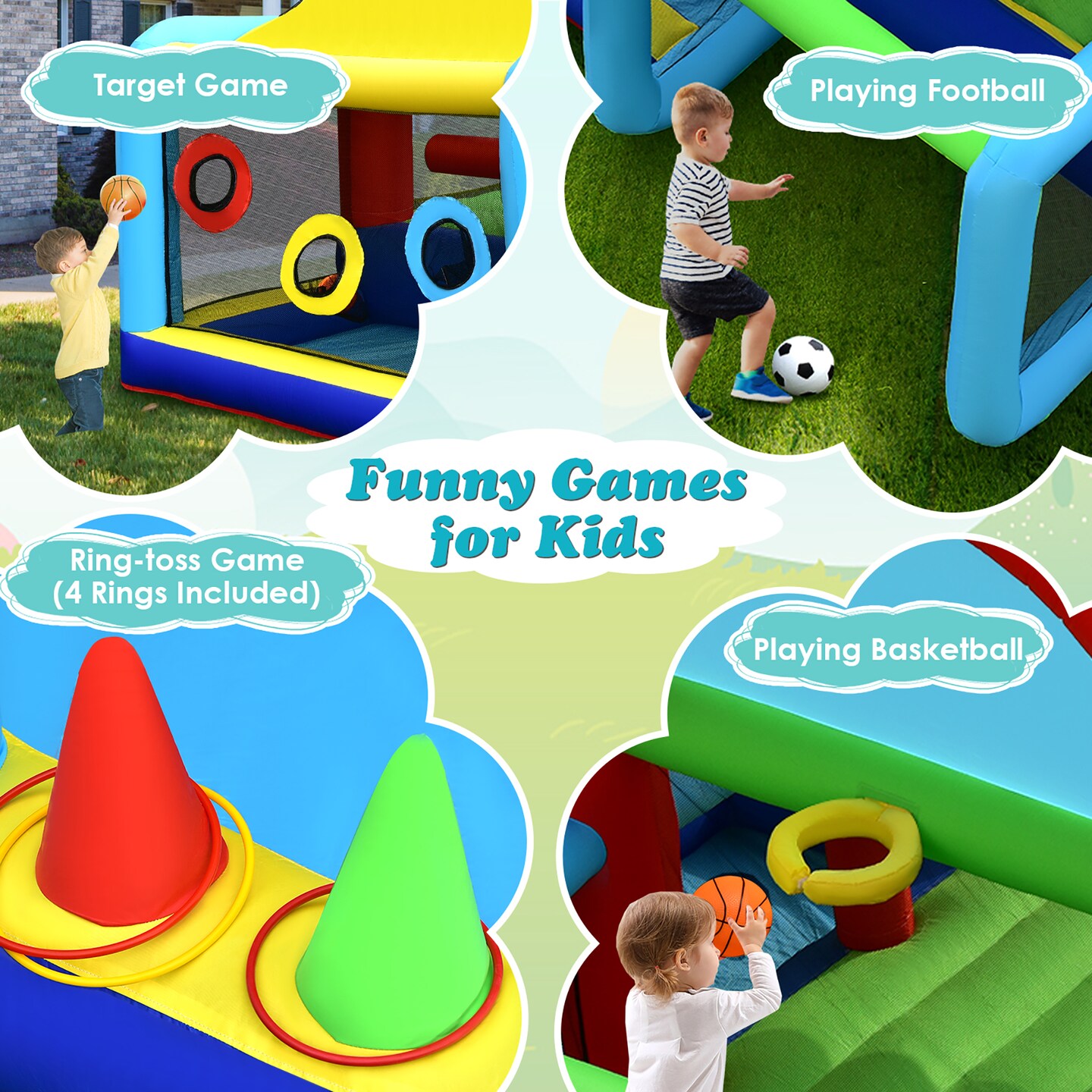 Costway Inflatable Bounce House Kids Bouncy Jumping Castle w/ Dual Slides &#x26; 480W Blower