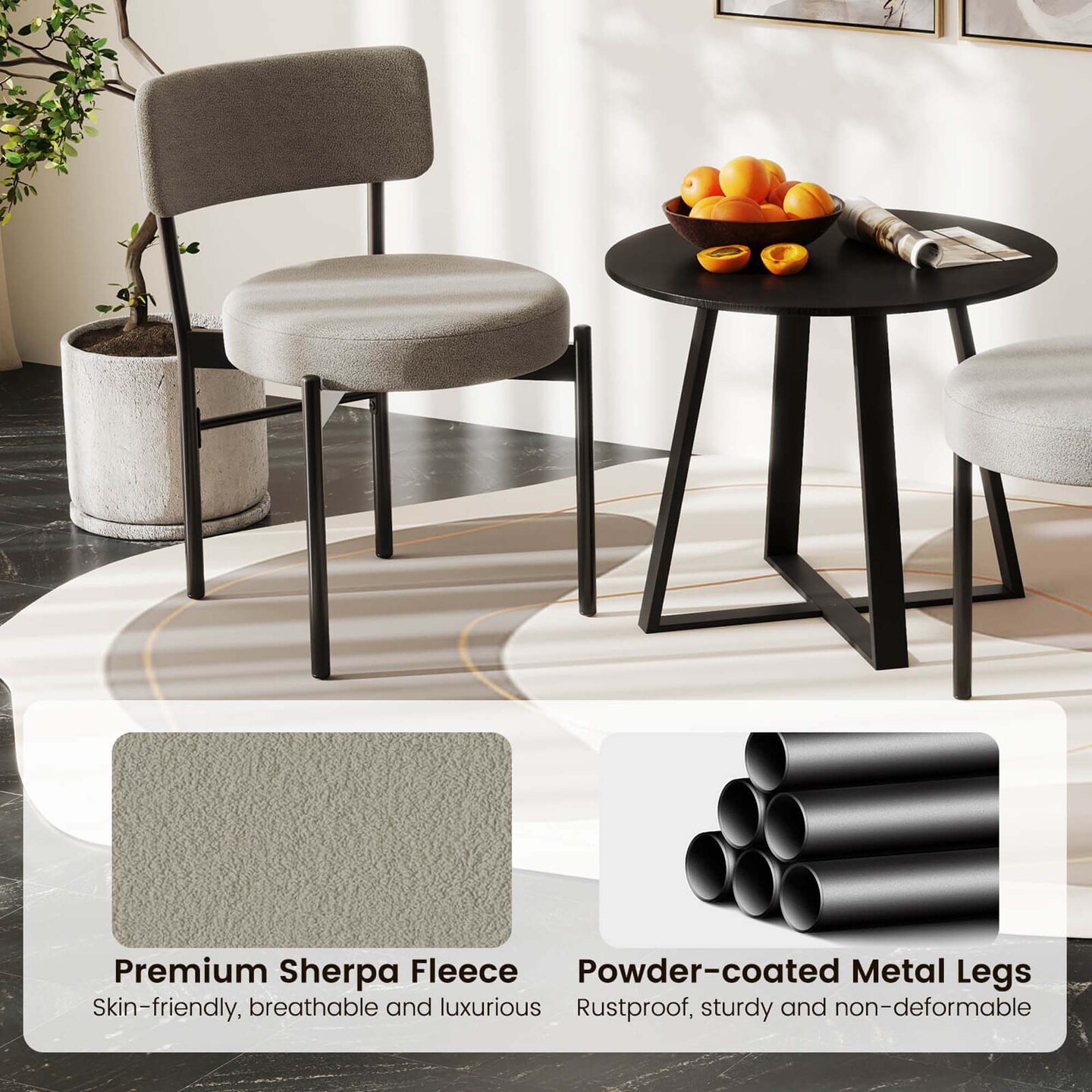 Costway Dining Chair Set of 2/4 with Curved Backrest Padded Seat & Metal Legs for Dining Room Gray/White