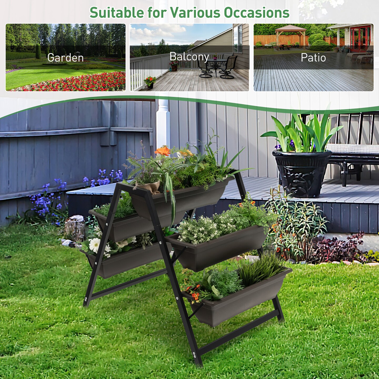 Costway 31”H Raised Garden Bed 3-Tier Vertical Planter w/5 Plant Boxes Indoor Outdoor