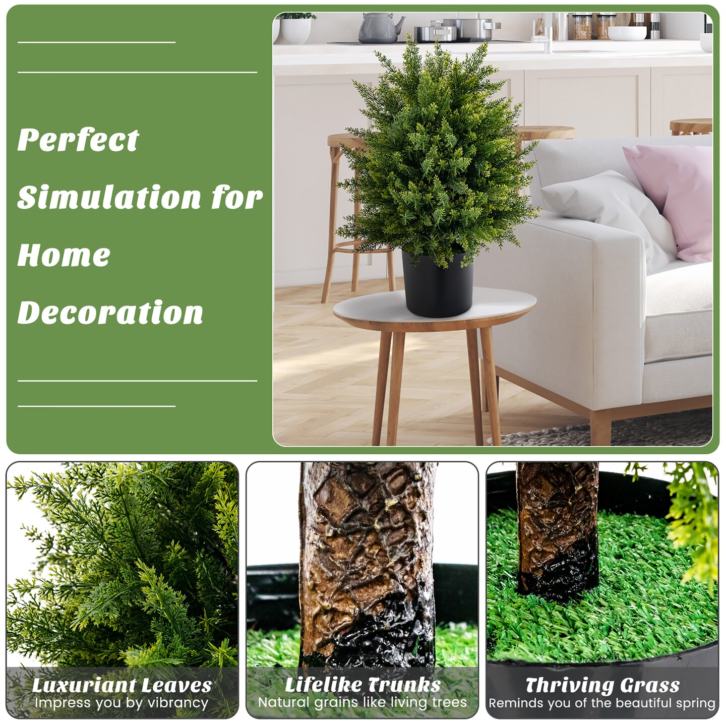 Costway 22&#x27;&#x27; Artificial Cedar Topiary Ball Tree 2-Pack Faux Shrub Bush Trees for Decor