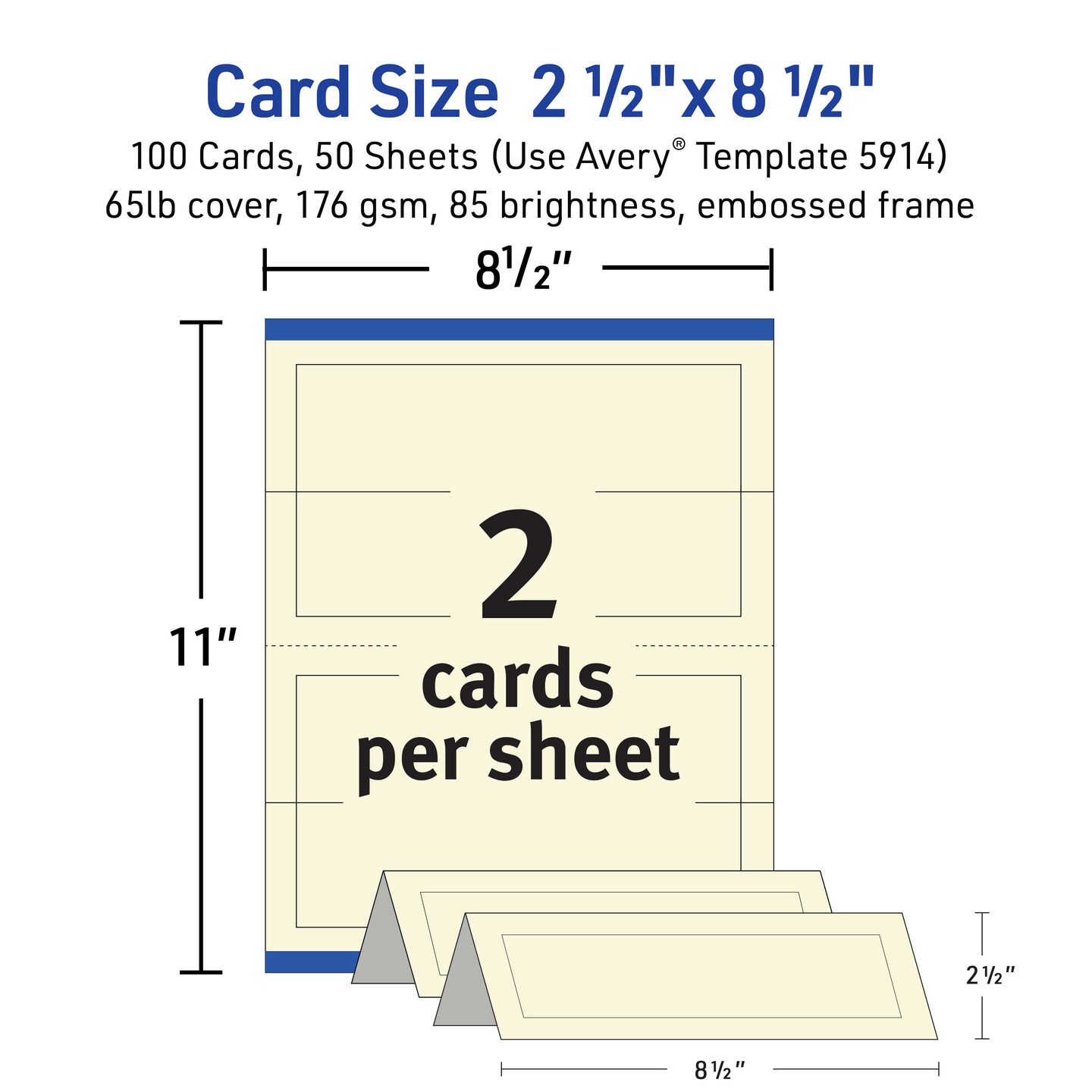 Avery Printable Tent Cards with Sure Feed Technology, 2.5" x 8.5", Ivory with Embossed Border, 100 Blank Place Cards (5914)