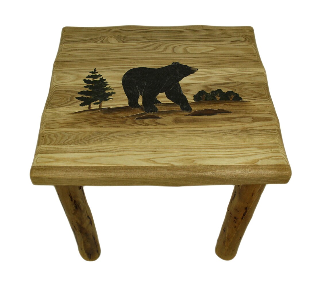 Walking Woodland Bear Hand Crafted Rustic Solid Wood End Table