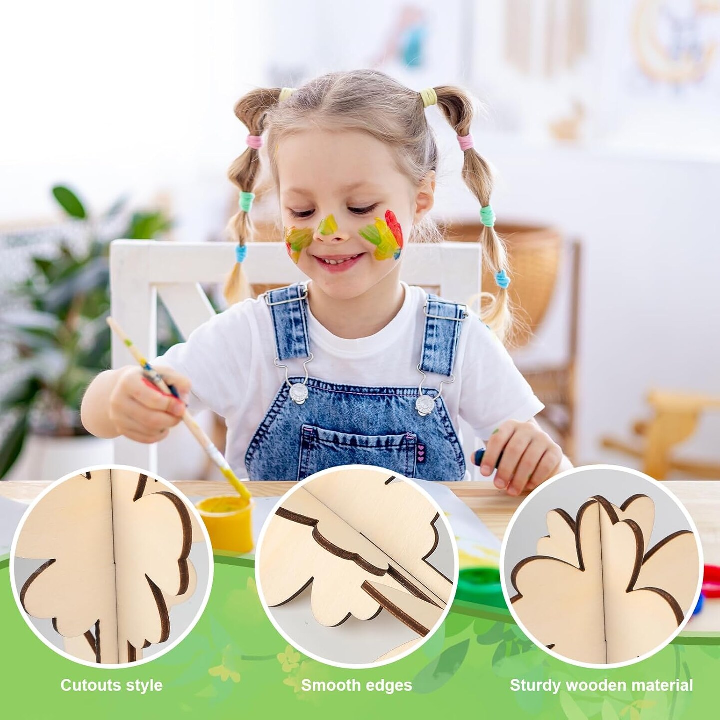 DIY 3D Flower Spring Wood Crafts to Paint for Kids Adults, Paintable Unfinished Wooden Slices for Craft, Flowers Cutouts Ornaments for Painting Decorations (24 PCS)