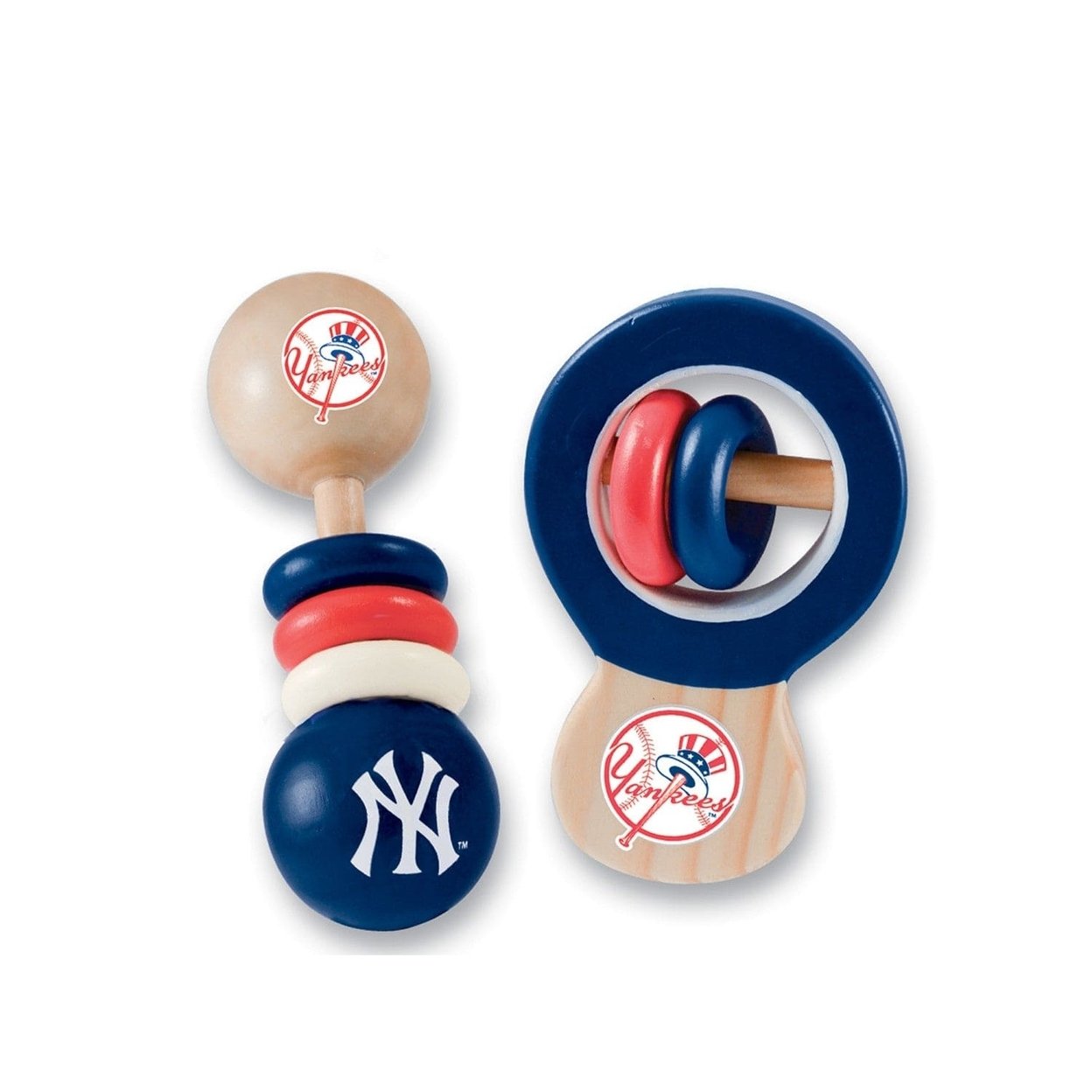York Yankees Baby Rattles 2-Pack Non-Toxic Wood Toys For Infants