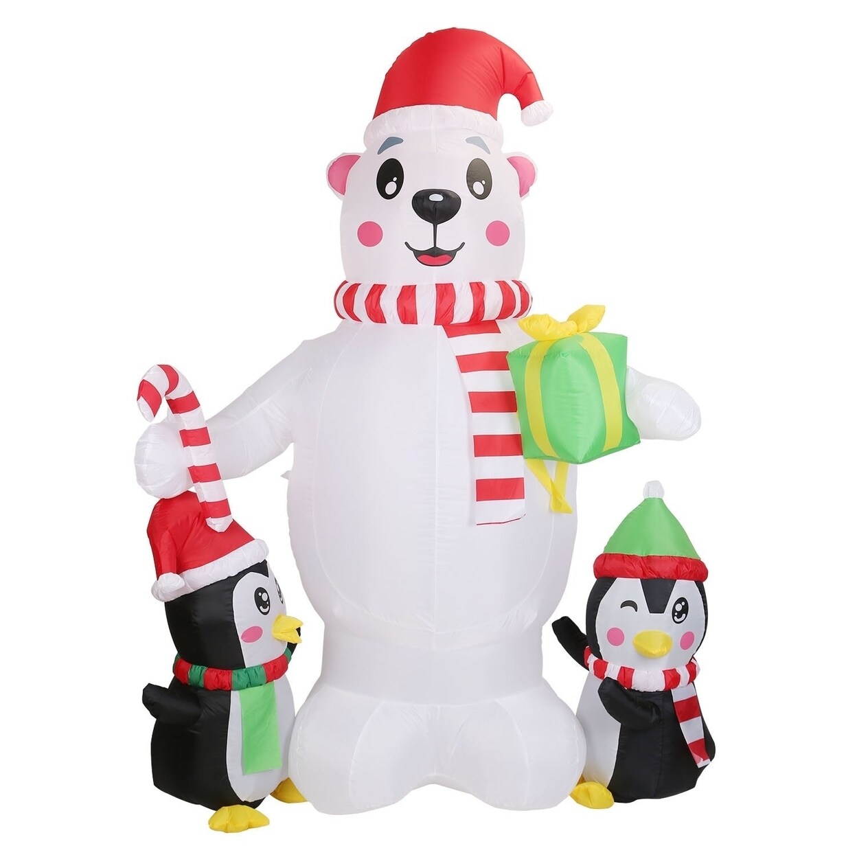 5.9Ft Christmas Inflatable Outdoor Decoration Polar Bear Gift Box Penguin Blow Up Yard Decoration With Led Light