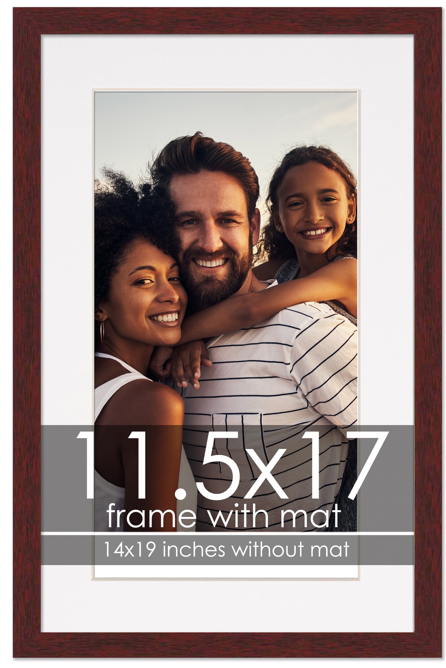 Brown Frame Wood Grain with White Photo Mat, UV Acrylic Front, Foam Board Backing, 60 Sizes Available