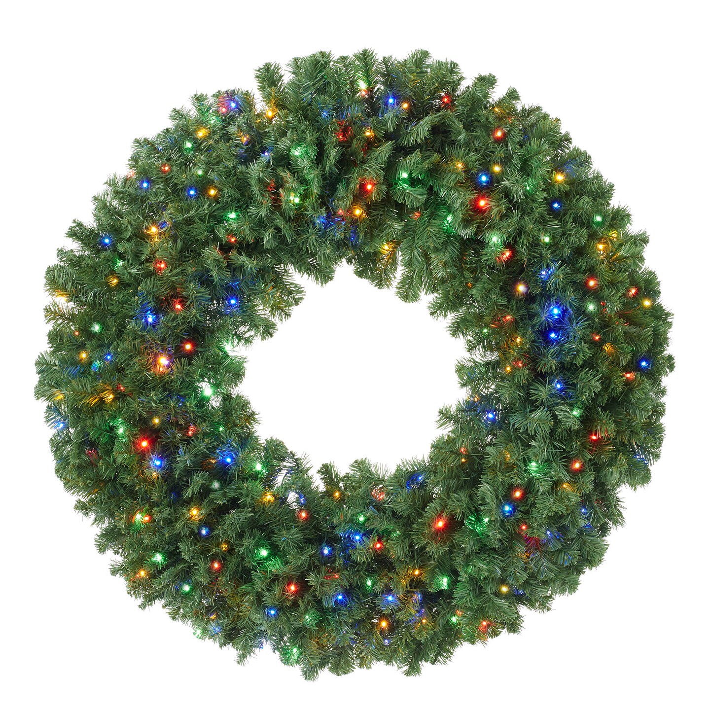 Casafield Pre-Lit Artificial Christmas Wreath for Front Door, Window or Mantel, Green Fir with Multicolor Lights Indoor/Outdoor Holiday Decor, 48 Inches