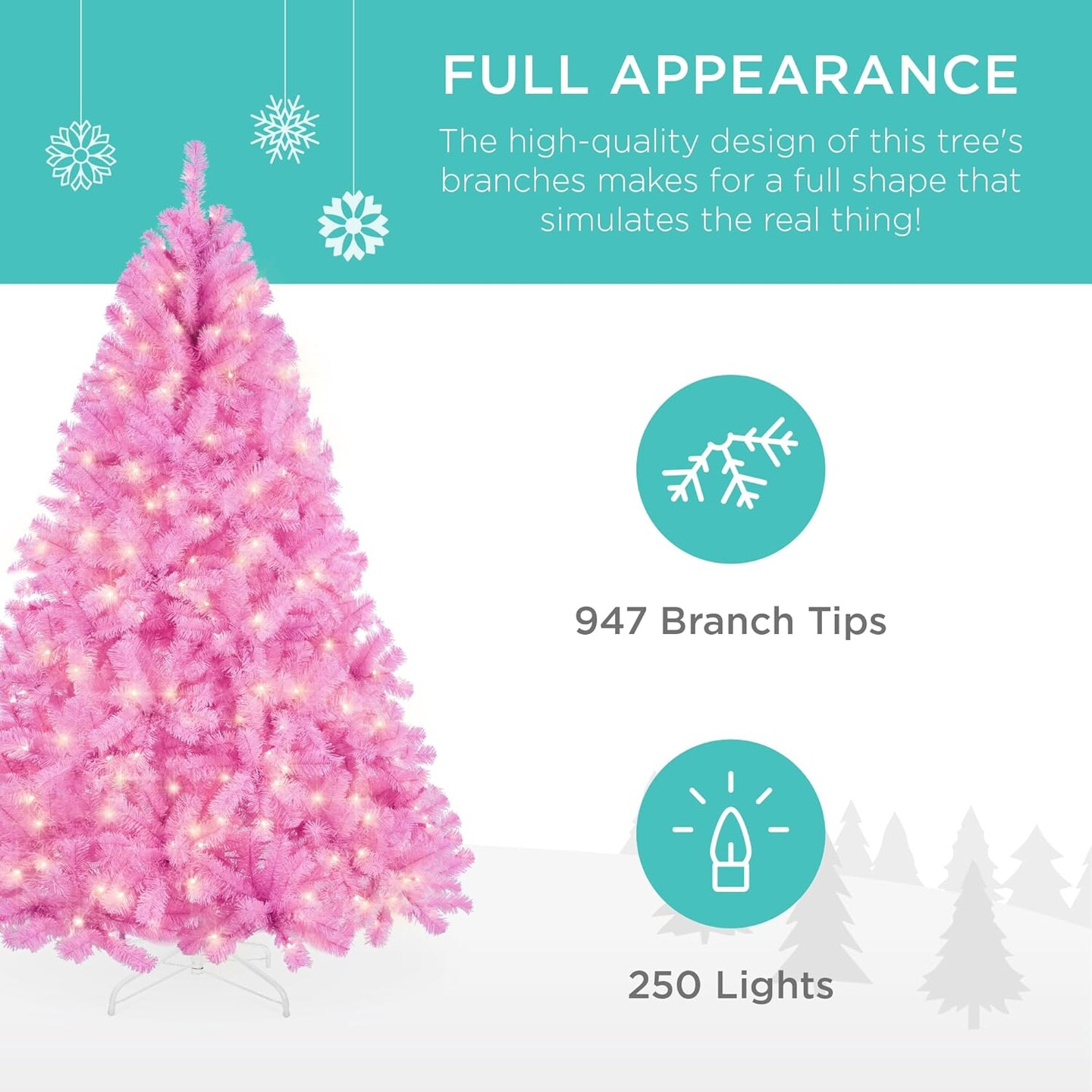 Artificial Christmas Tree Hinged Pine with 250 Lights, 1,000 Tips &#x26; Foldable Base Pre-Lit Outdoor Holiday Decor