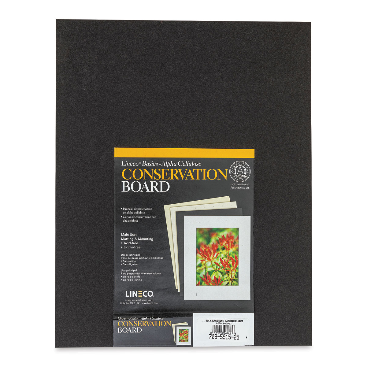 Lineco Conservation Matboard - Black, 4 ply, Pkg of 25, 11" x 14"
