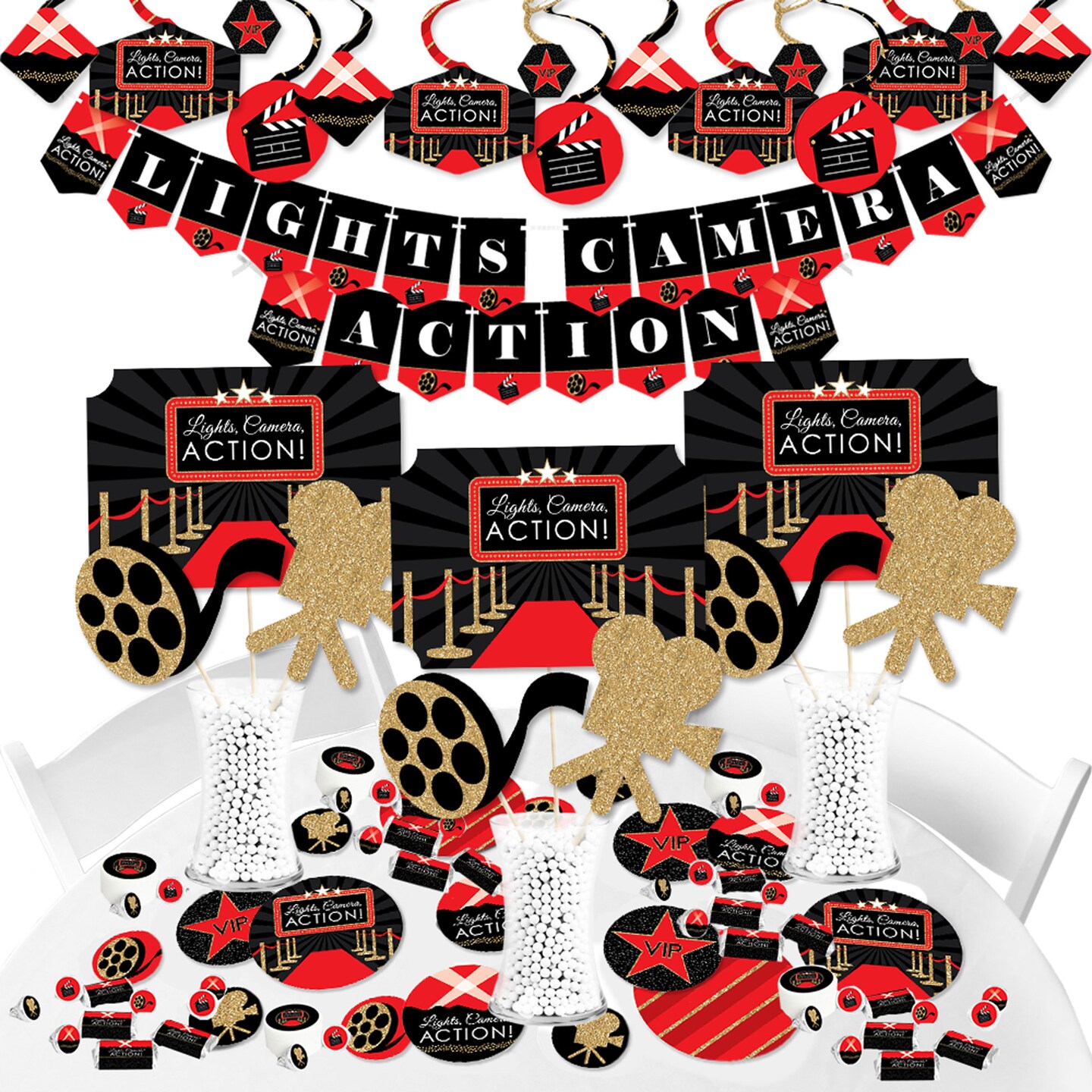 Big Dot of Happiness Red Carpet - Movie Night Party Supplies - Banner Decoration Kit - Fundle Bundle