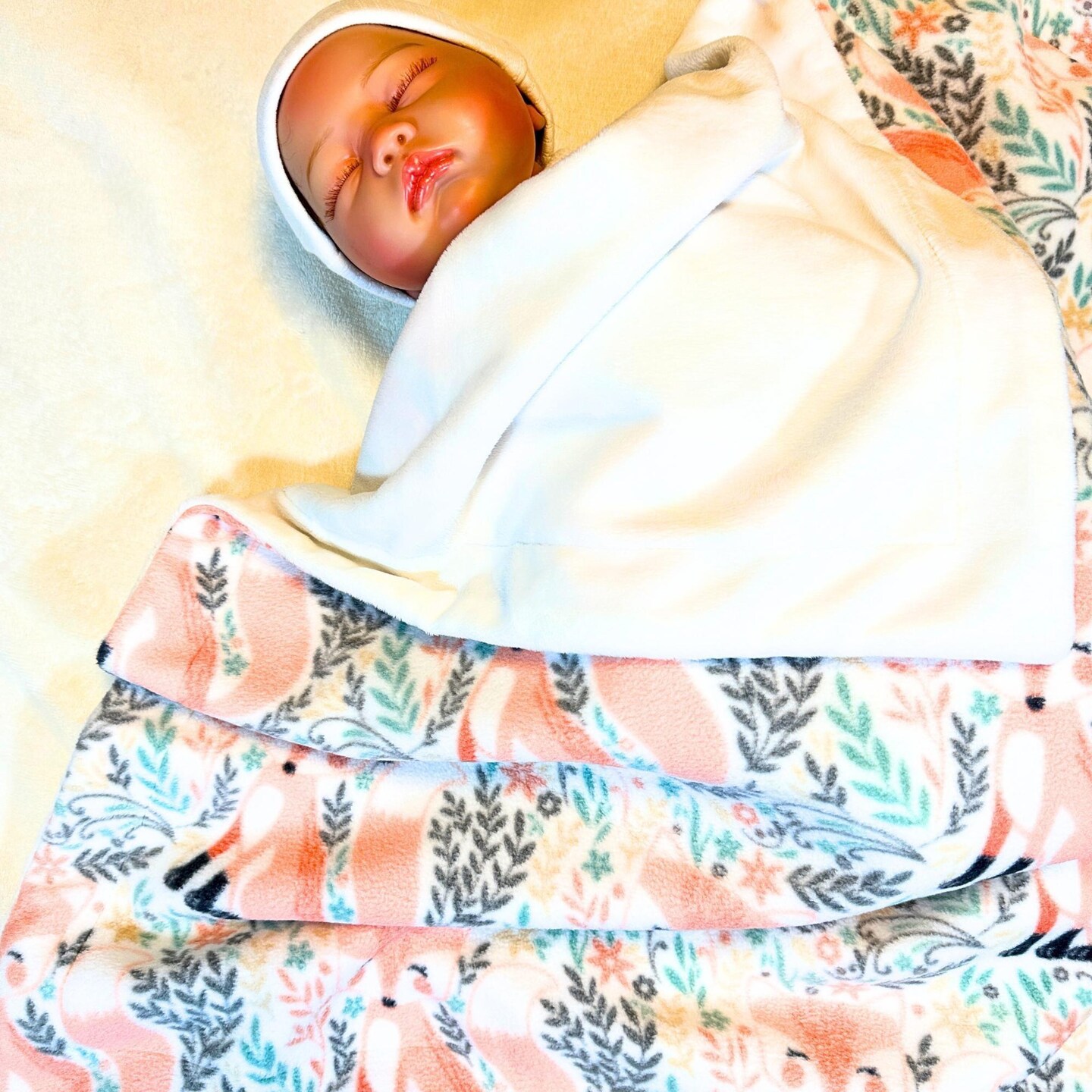 Peach Fox Fleece and Minky Handmade Baby Blanket - Soft, Luxurious Comfort for a baby shower gift- Stoller Blanket - Peachy nursery decor product 2