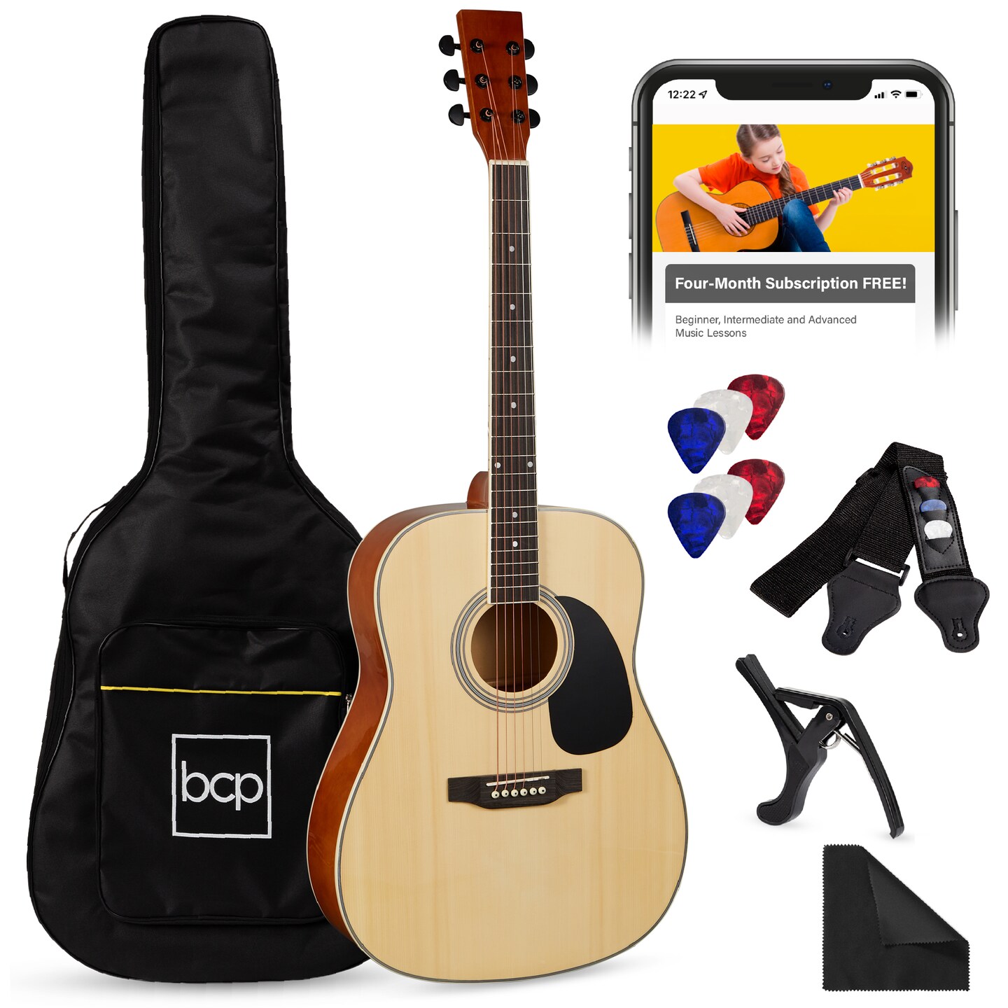 Best Choice Products 41in Full Size All-Wood Acoustic Guitar Starter Kit w/ Gig Bag, Pick, Strap, Rag