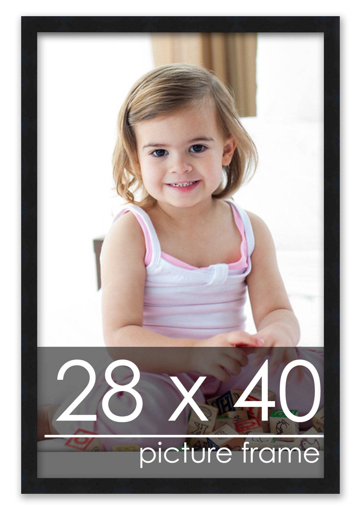 28x40 Simple Black Picture Frame - UV Acrylic, Foam Board Backing, Hanging Hardware