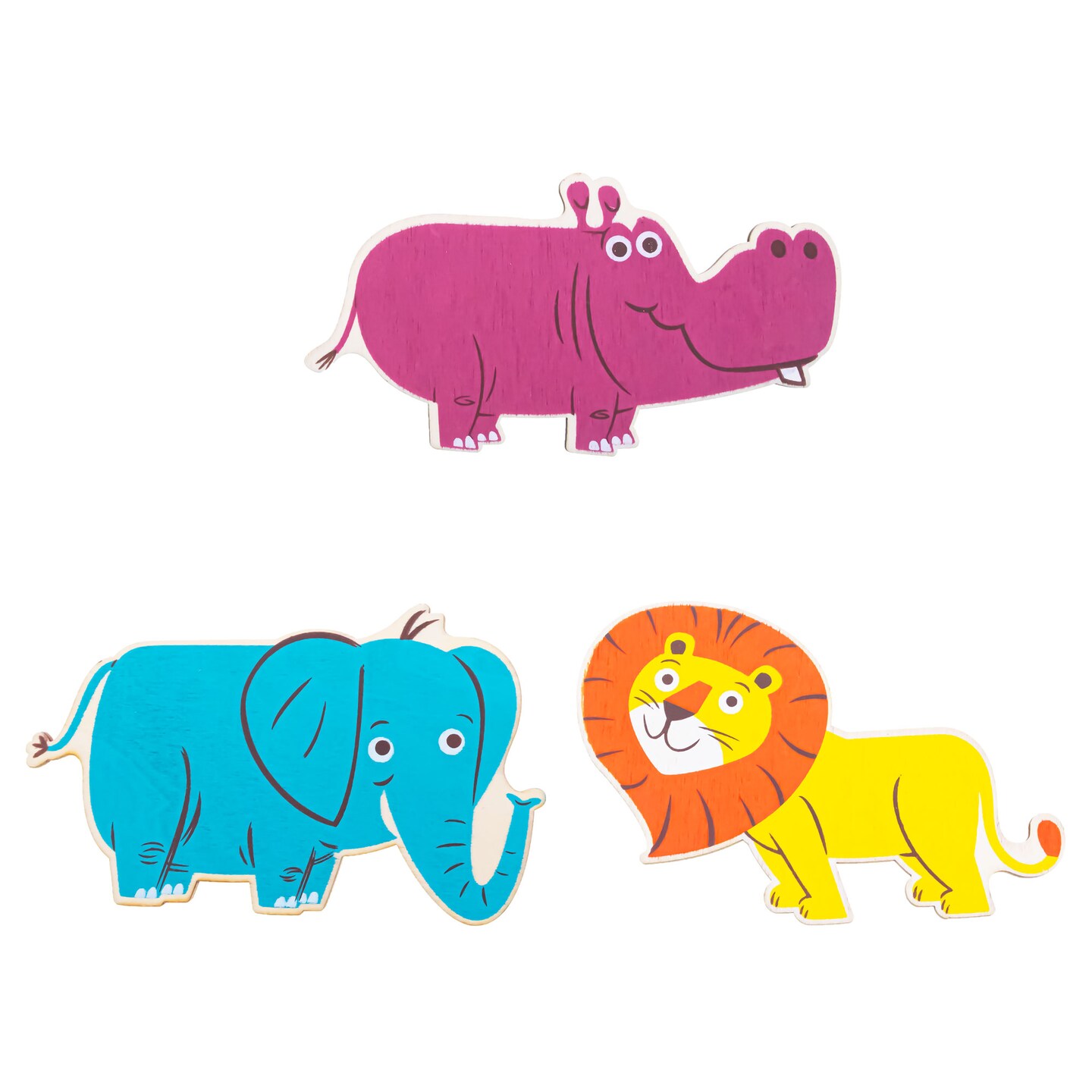 Set of 3 Painted Wooden Safari Animals Cutout DIY Craft 5.1 Inches